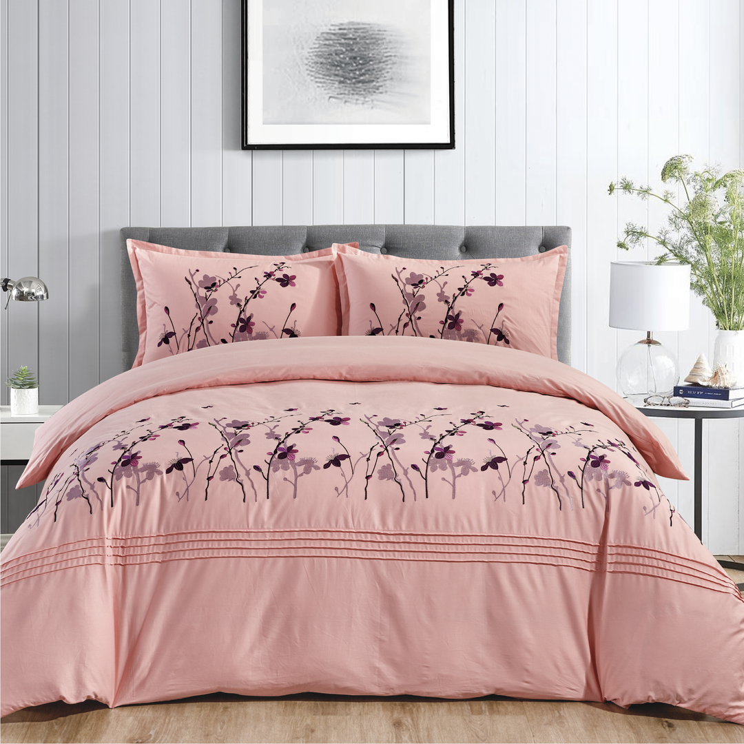 Contempo Sakura Embroidery 100% Cotton Quilt Cover Set