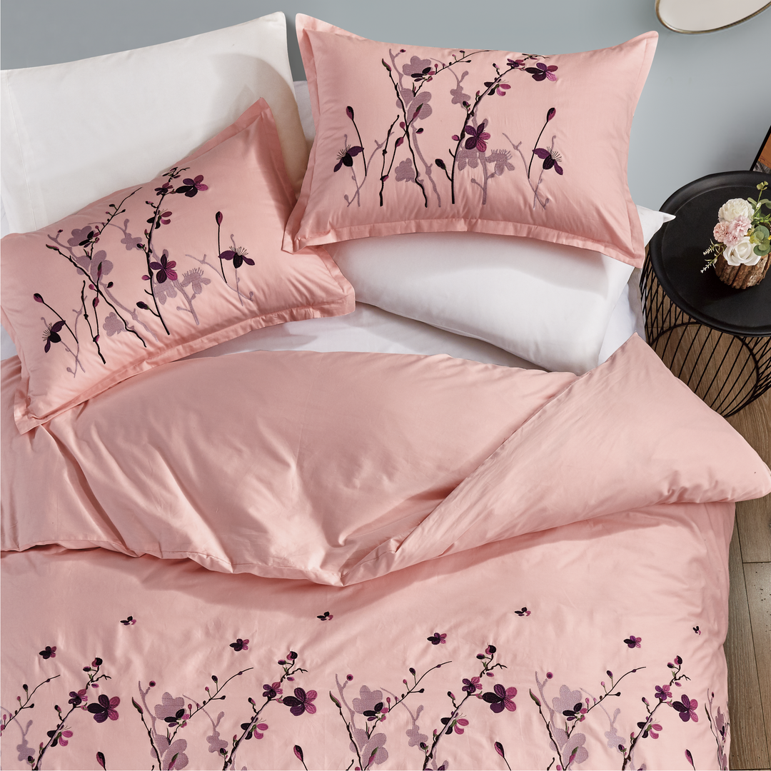 Contempo Sakura Embroidery 100% Cotton Quilt Cover Set