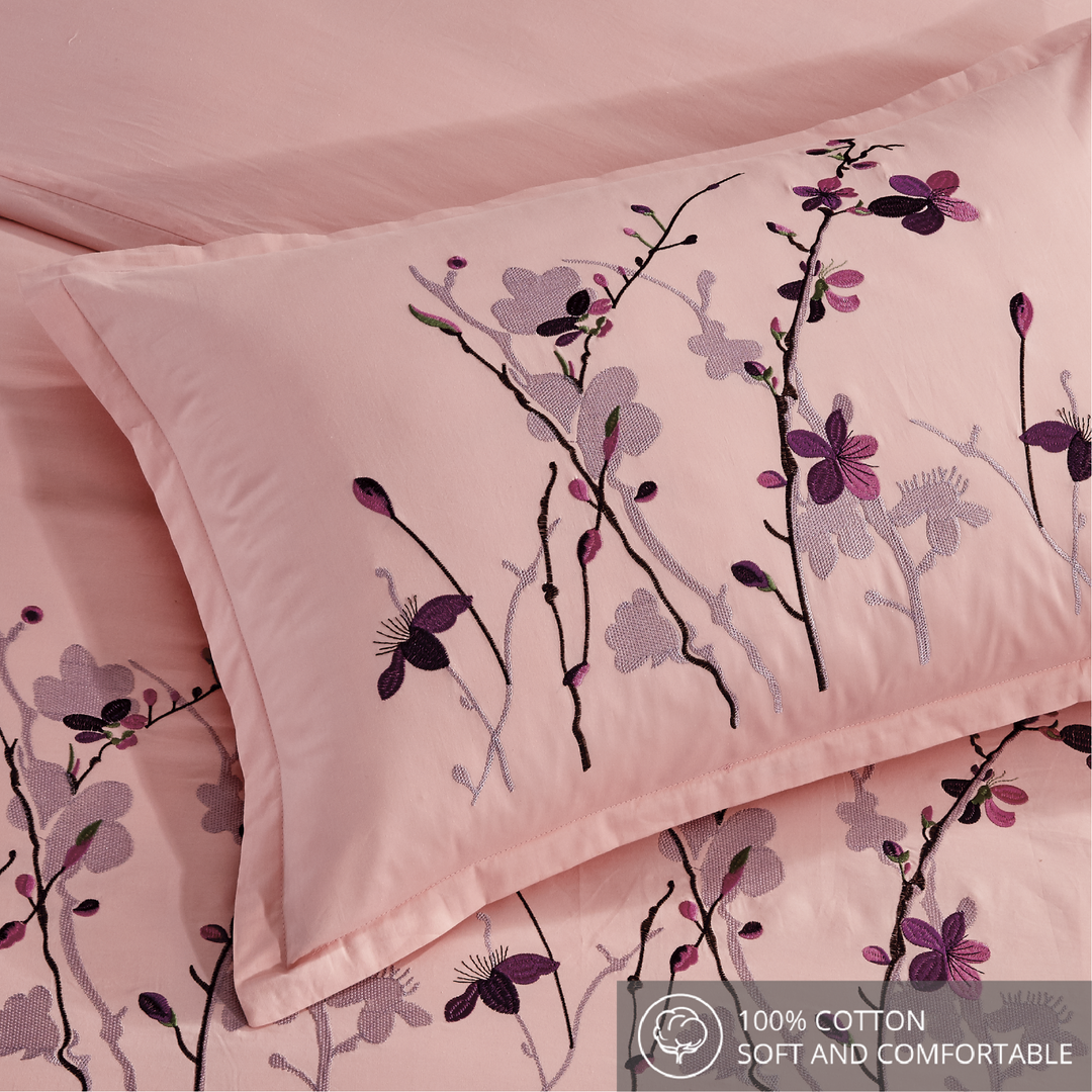 Contempo Sakura Embroidery 100% Cotton Quilt Cover Set