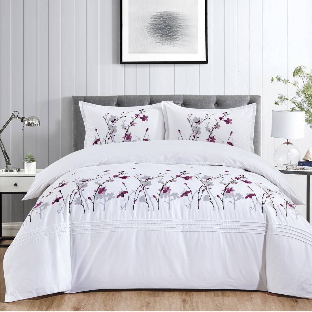 Contempo Sakura Embroidery 100% Cotton Quilt Cover Set