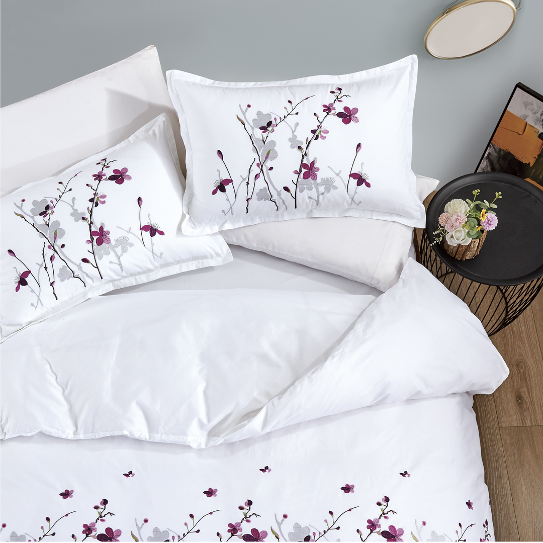 Contempo Sakura Embroidery 100% Cotton Quilt Cover Set