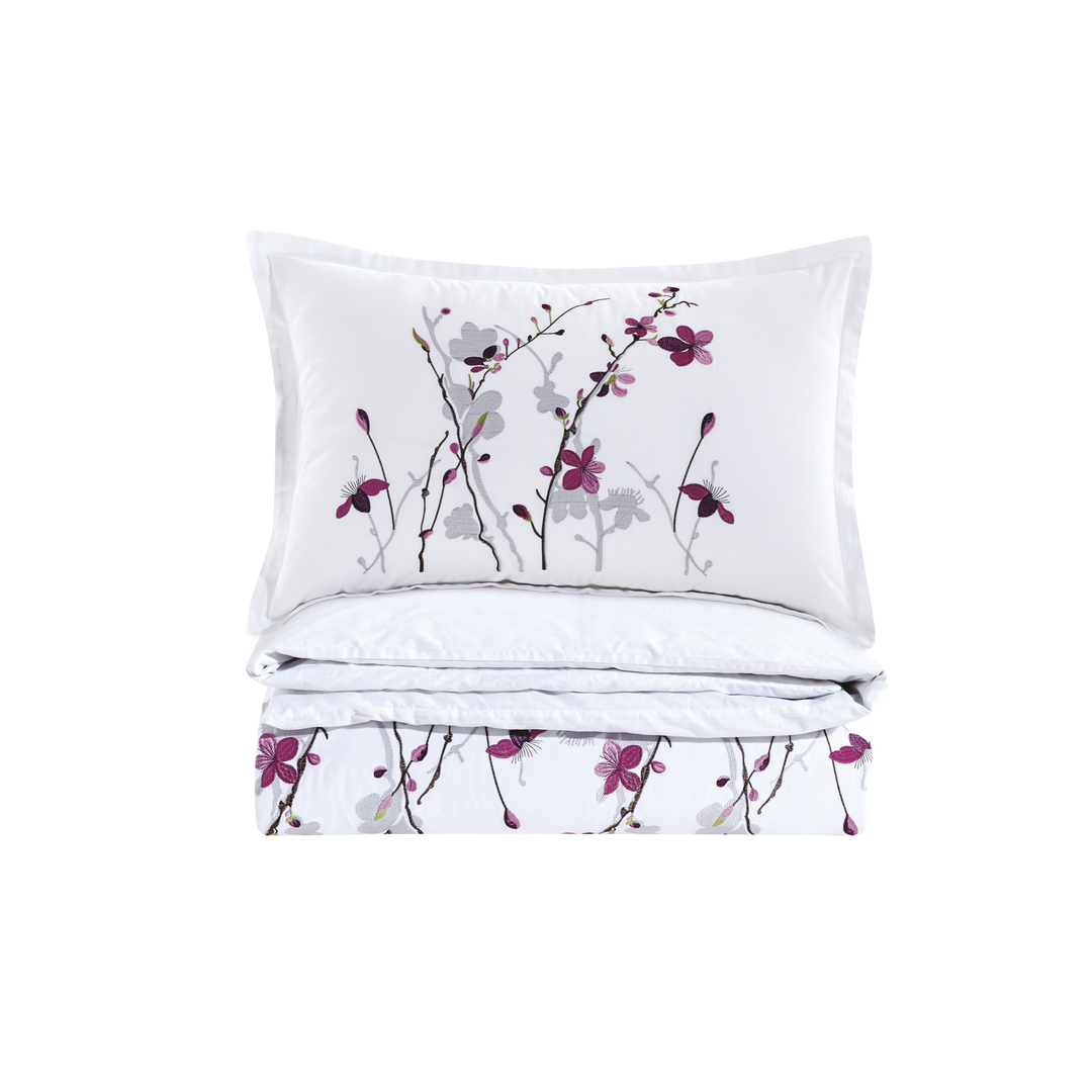 Contempo Sakura Embroidery 100% Cotton Quilt Cover Set