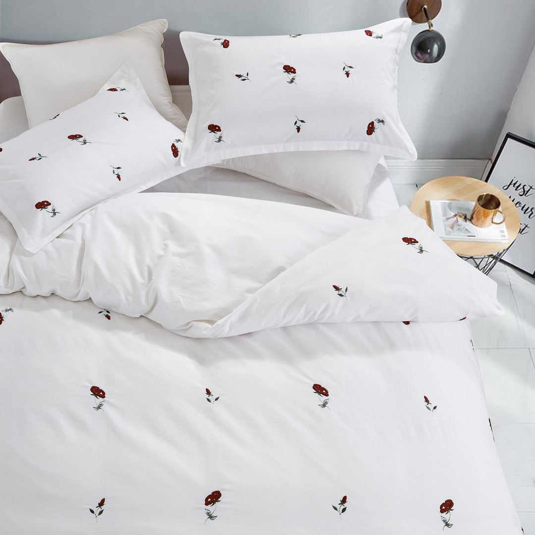 Contempo Rose Embroidery 100% Cotton Quilt Cover Set - Aussino Singapore